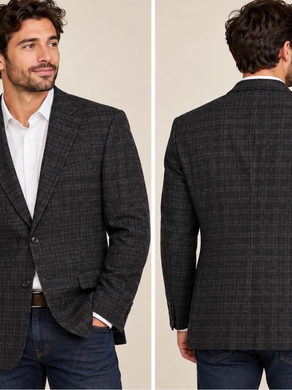 Tommy Hilfiger Men’s 40L Charcoal Plaid Wool Blend Blazer Sport Coat